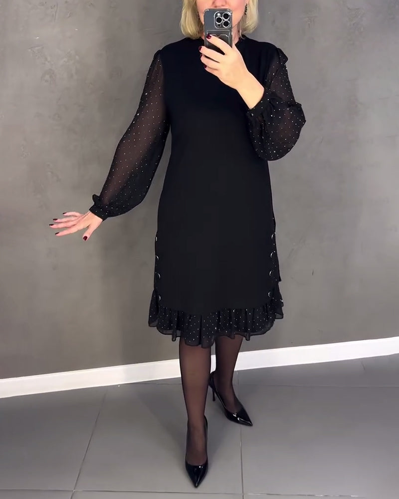 ELIANA | Elegant Kjole med Gennemsigtige Ærmer og Smigrende Silhuet til Efterårets Anledninger