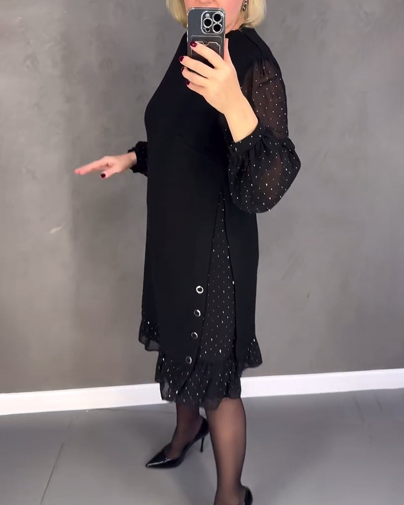 ELIANA | Elegant Kjole med Gennemsigtige Ærmer og Smigrende Silhuet til Efterårets Anledninger