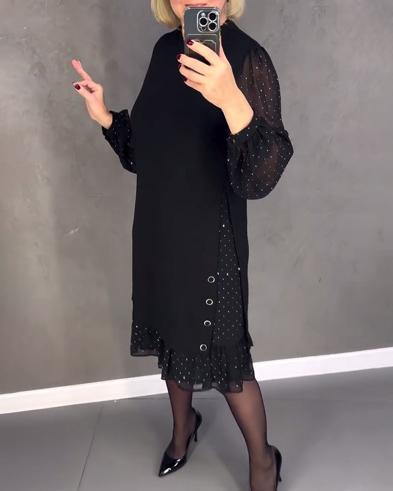ELIANA | Elegant Kjole med Gennemsigtige Ærmer og Smigrende Silhuet til Efterårets Anledninger