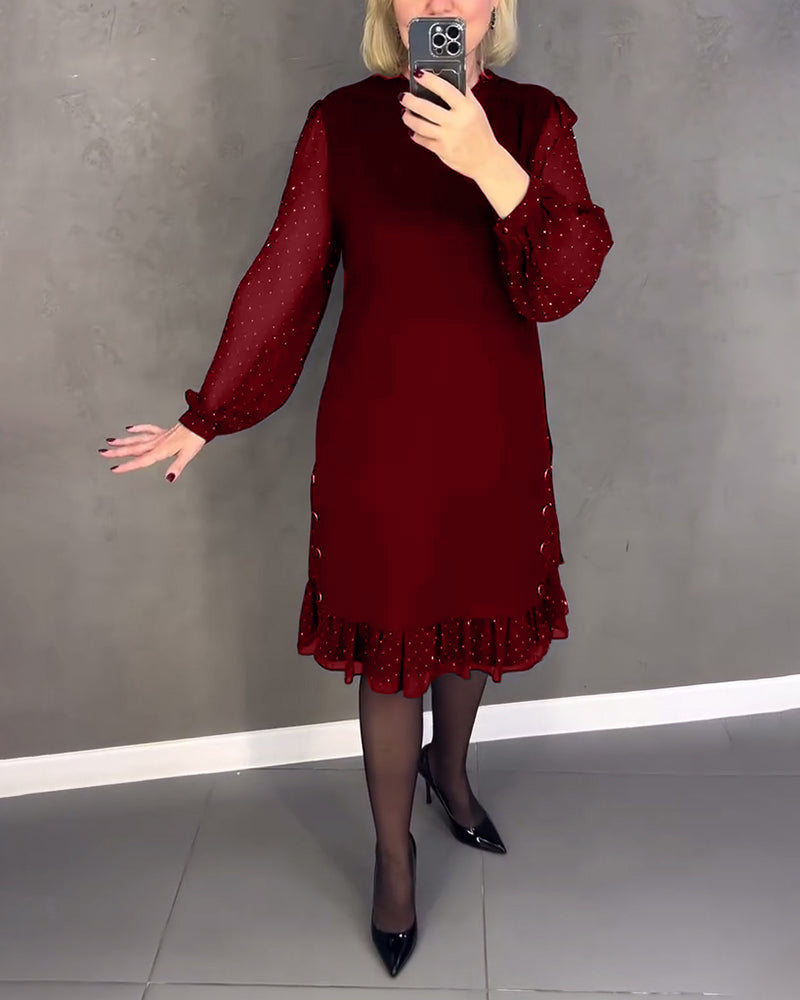 ELIANA | Elegant Kjole med Gennemsigtige Ærmer og Smigrende Silhuet til Efterårets Anledninger
