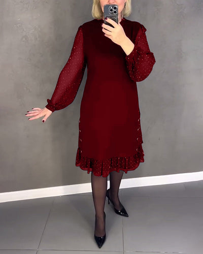 ELIANA | Elegant Kjole med Gennemsigtige Ærmer og Smigrende Silhuet til Efterårets Anledninger