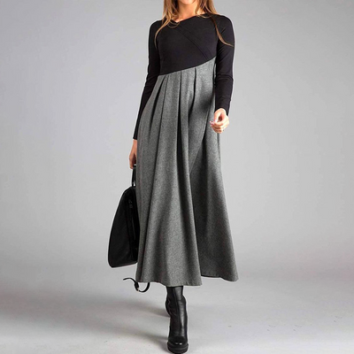 Nerine - Chic tweed-kjole med splejsning og V-hals