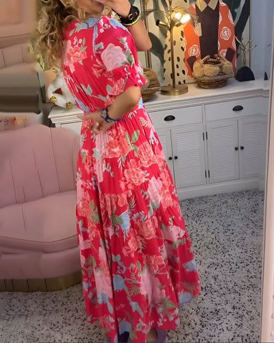 CATERINA | Lang Blomstret Kjole med Subtile Lommer og Elegant Silhuet til Hverdagen