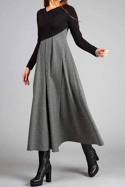 Nerine - Chic tweed-kjole med splejsning og V-hals
