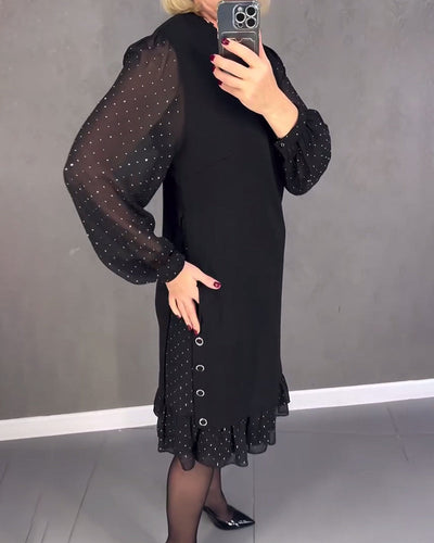 ELIANA | Elegant Kjole med Gennemsigtige Ærmer og Smigrende Silhuet til Efterårets Anledninger