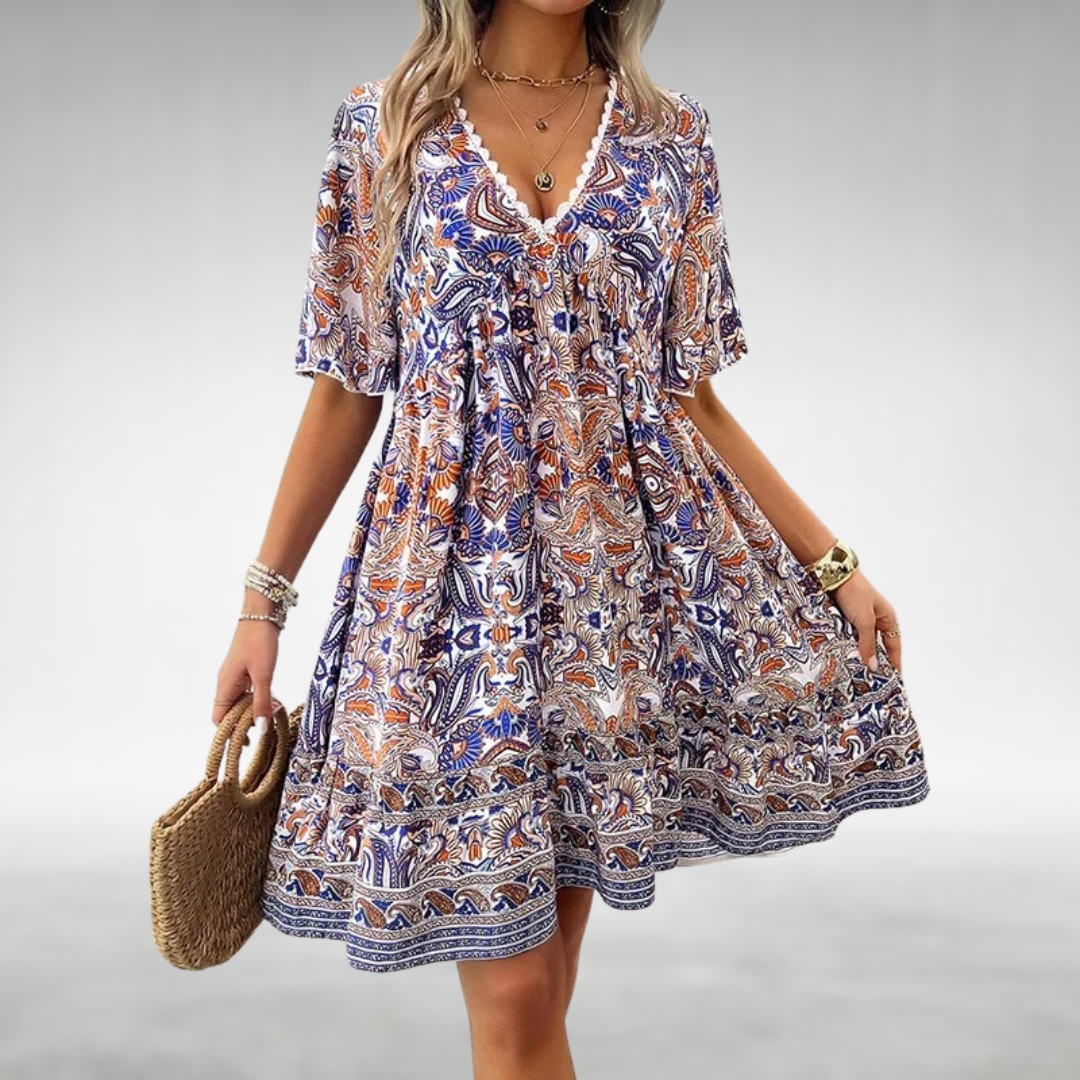 Adriana – Sommer Boho Paisley Print Mini Kjole