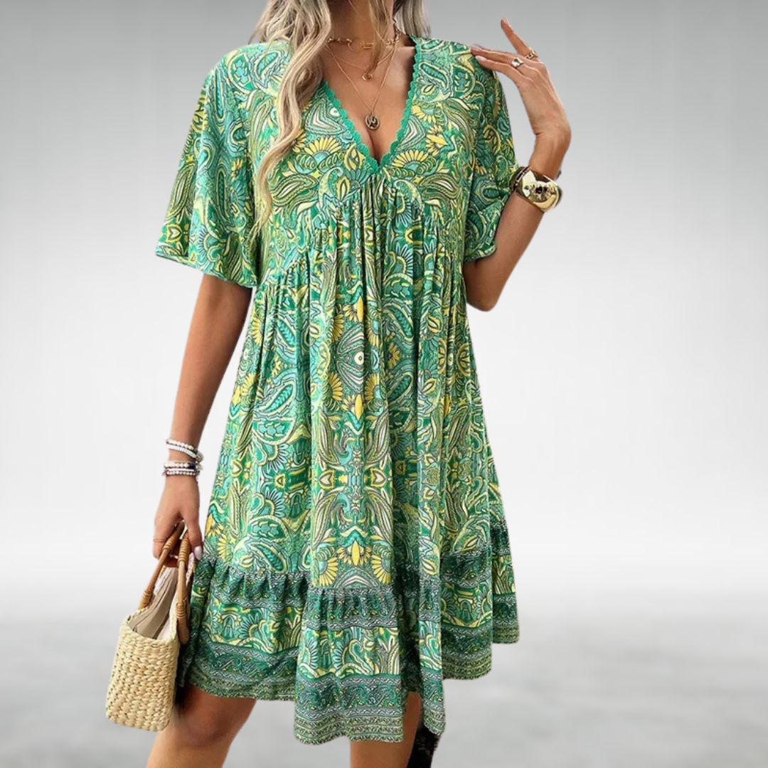 Adriana – Sommer Boho Paisley Print Mini Kjole