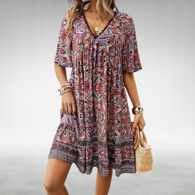 Adriana – Sommer Boho Paisley Print Mini Kjole