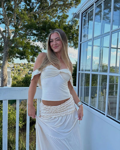 Paula | Boho Sæt med Graviditets Rynket Top og Maxi Nederdel