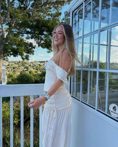 Paula | Boho Sæt med Graviditets Rynket Top og Maxi Nederdel