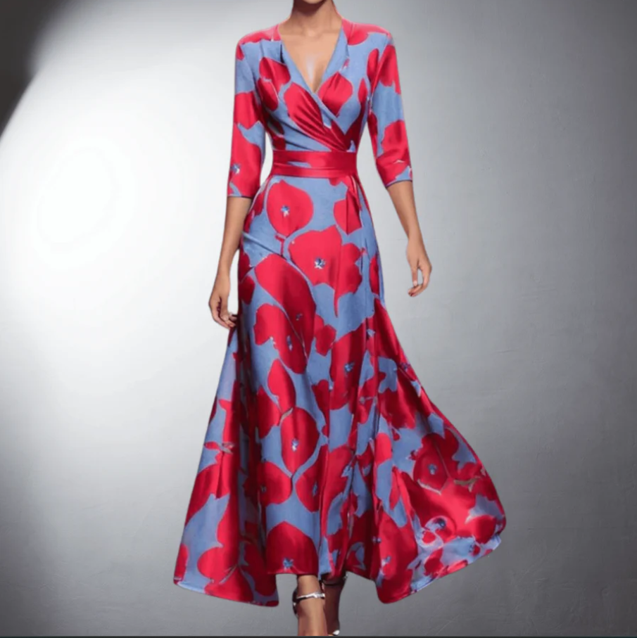 Zoe - Klassisk Blomstret V-Hals Maxi Kjole
