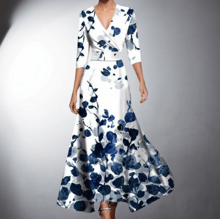 Zoe - Klassisk Blomstret V-Hals Maxi Kjole