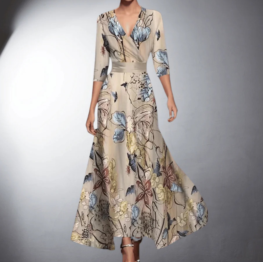 Zoe - Klassisk Blomstret V-Hals Maxi Kjole