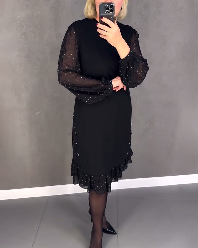 ELIANA | Elegant Kjole med Gennemsigtige Ærmer og Smigrende Silhuet til Efterårets Anledninger