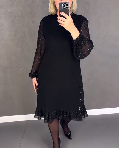 ELIANA | Elegant Kjole med Gennemsigtige Ærmer og Smigrende Silhuet til Efterårets Anledninger