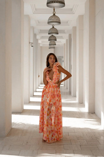 Freya - Clementine Floral Lace-Up Maxi Dress