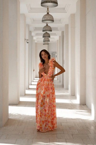 Freya - Clementine Floral Lace-Up Maxi Dress