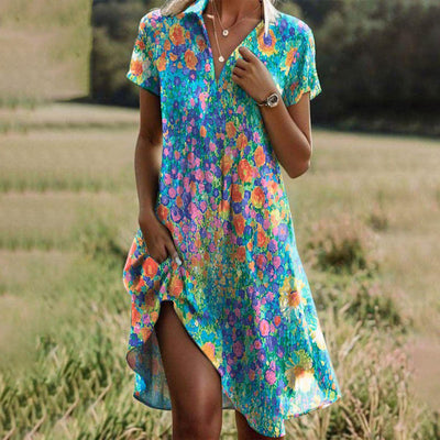 Rachel - Bohemian Vintage Floral V-Neck Dress