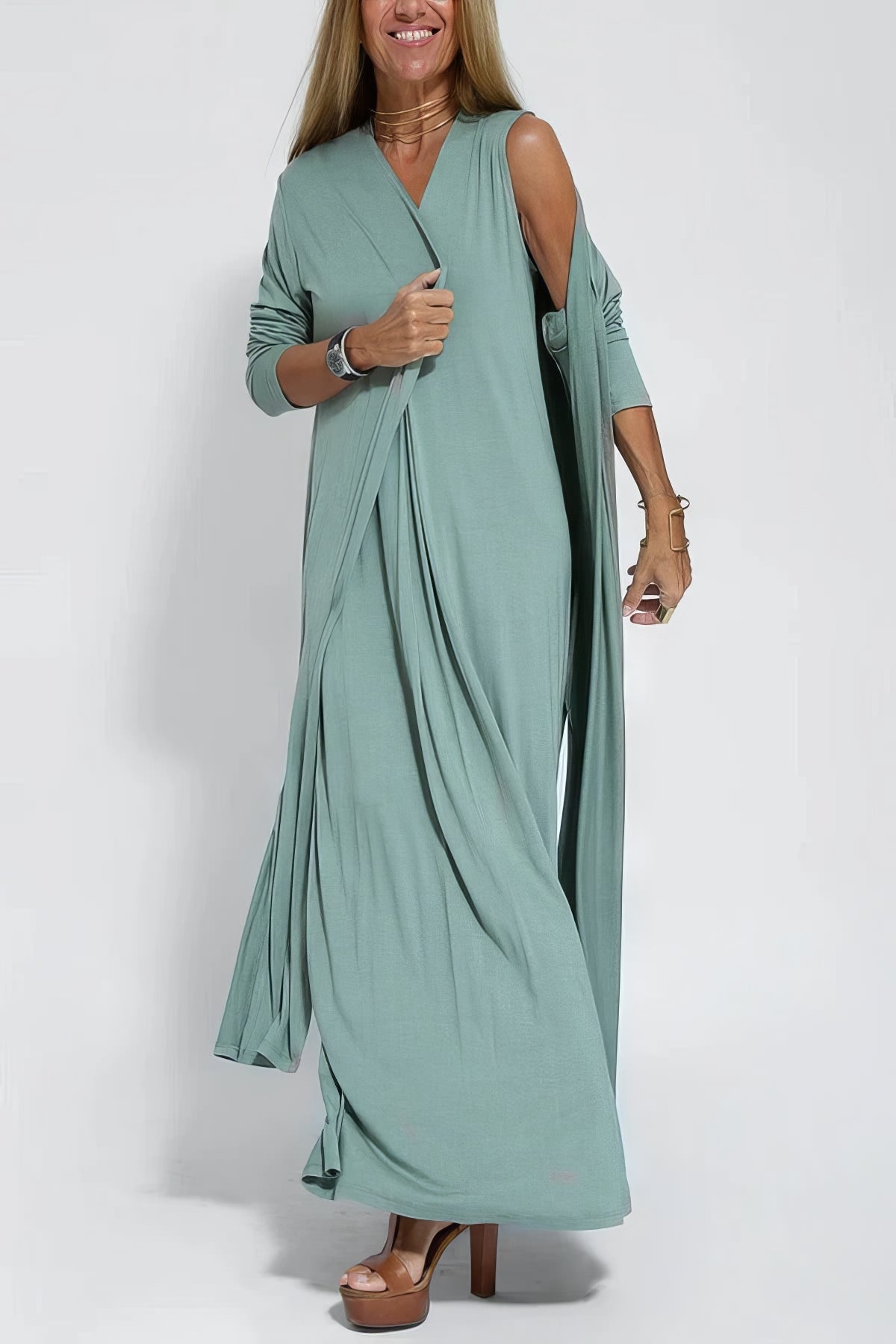 ELISE | Chic Long Dress with Matching Cardigan