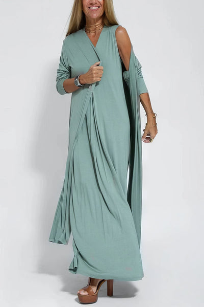 ELISE | Chic Long Dress with Matching Cardigan